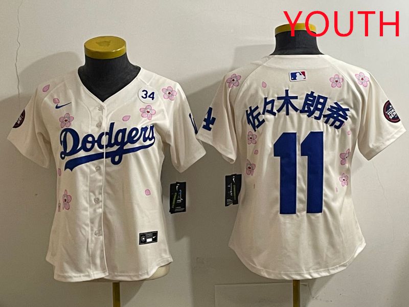 Youth Los Angeles Dodgers 11 R.Sasaki Cream Sakura Edition 2025 Nike MLB Jersey style 38